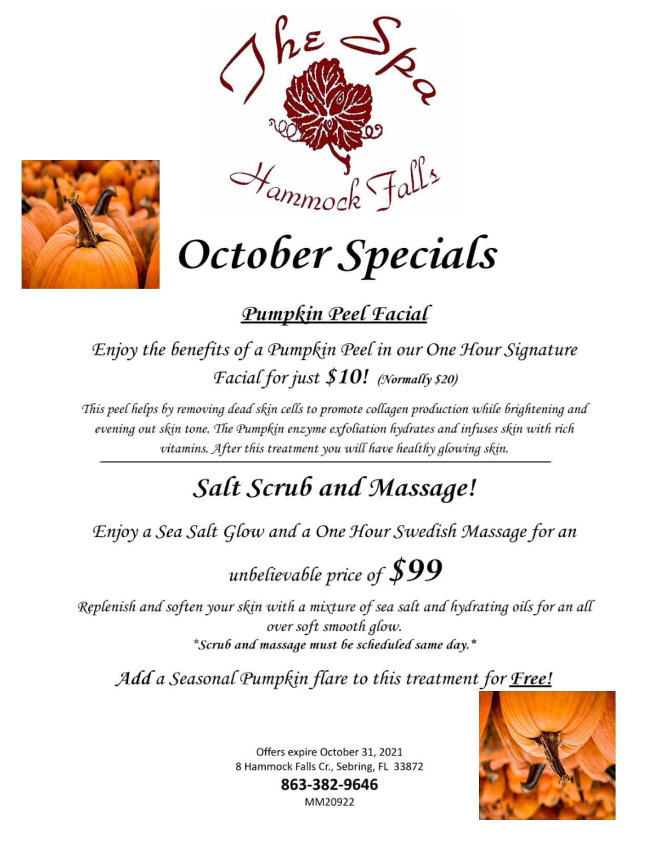 October 2021 Specials. Please call us for assistance.