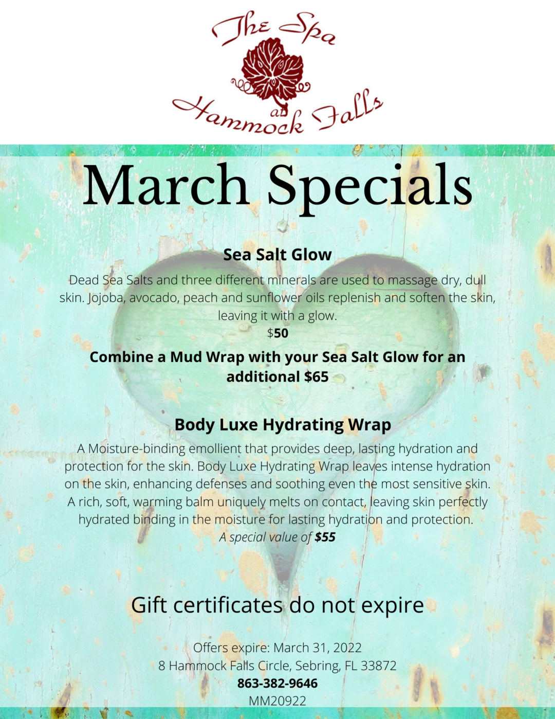 March 2022 Specials | The Spa at Hammock Falls