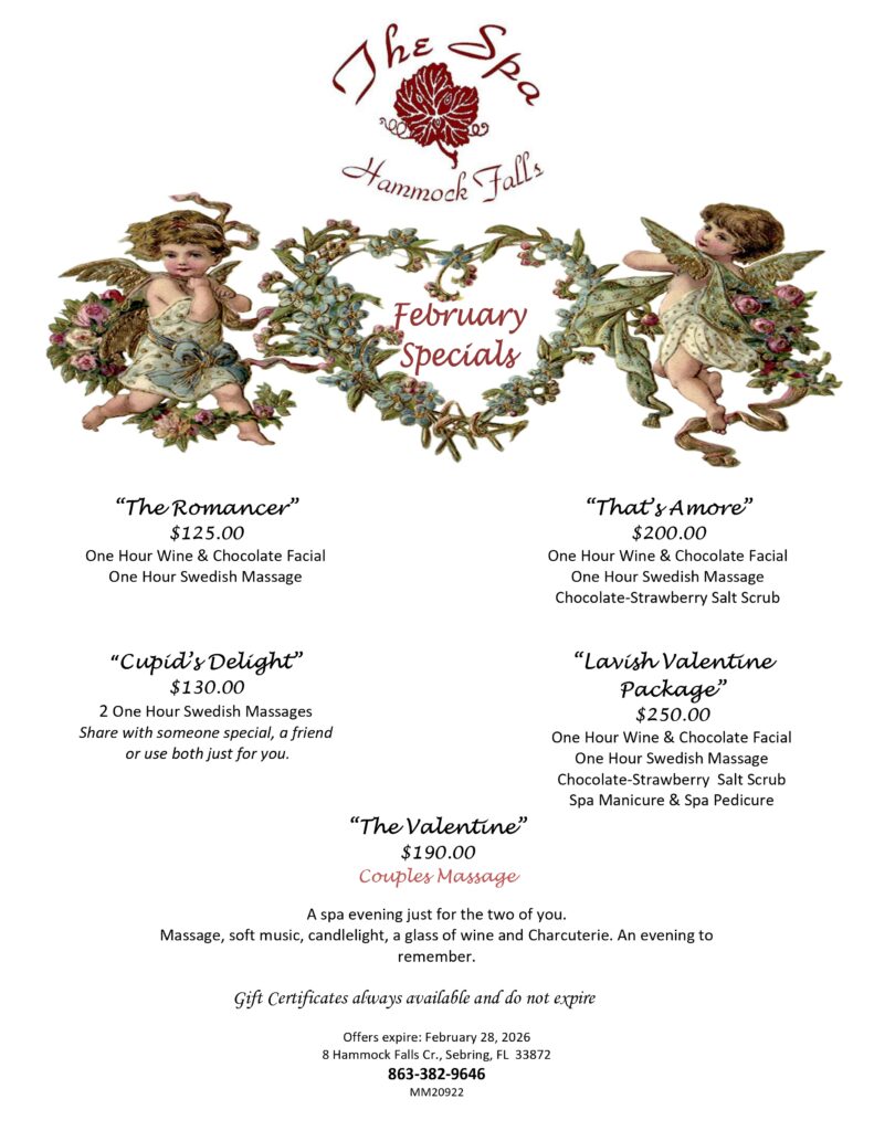 Please call for assistance with our February 2026 spa specials. (863) 382-9646